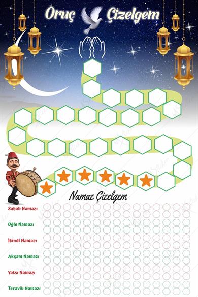 Çocuklar İçin Ramazan Ayı Oruç ve Namaz Çizelgesi - Ramazan Sticker 