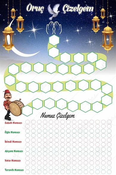 Çocuklar İçin Ramazan Ayı Oruç ve Namaz Çizelgesi - Ramazan Sticker 