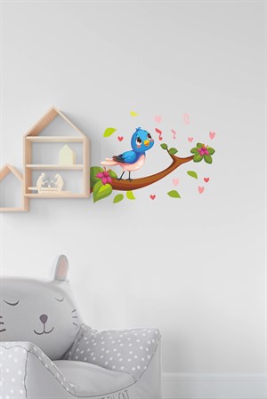 Dalda Şarkı Söyleyen Sevimli Kuş Çocuk Bebek Odası Sticker