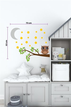 Dalda Sevimli Baykuş Yıldızlar ve Ay Çocuk Bebek Odası Sticker