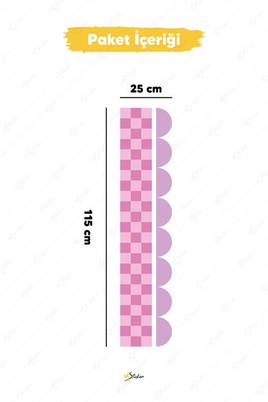 Dekoratif Duvar Bordür Stickerı, Dama Desenli Bordür Sticker Folyo Kaplama, 25x115 cm 