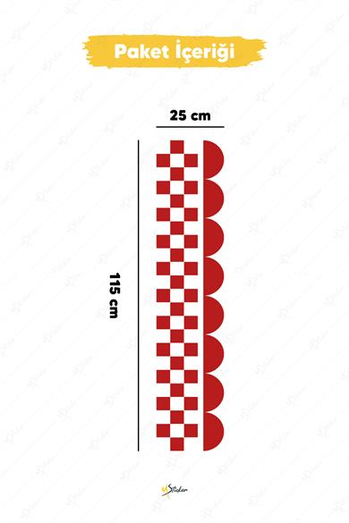 Dekoratif Duvar Bordür Stickerı, Dama Desenli Bordür Sticker Folyo Kaplama, 25x115 cm 