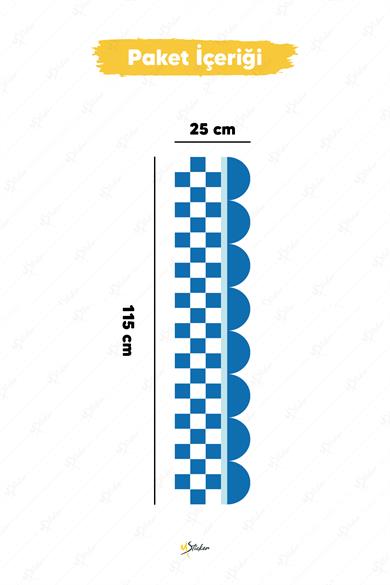 Dekoratif Duvar Bordür Stickerı, Dama Desenli Bordür Sticker Folyo Kaplama, 25x115 cm 