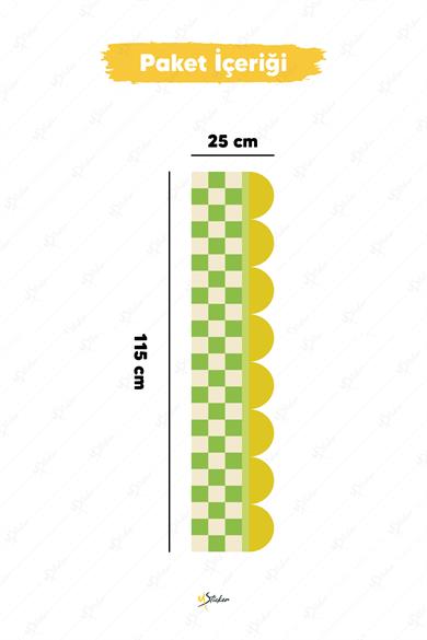 Dekoratif Duvar Bordür Stickerı, Dama Desenli Bordür Sticker Folyo Kaplama, 25x115 cm 