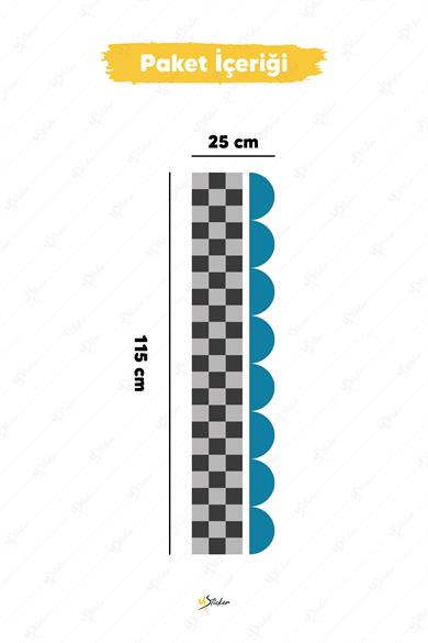 Dekoratif Duvar Bordür Stickerı, Dama Desenli Bordür Sticker Folyo Kaplama, 25x115 cm 