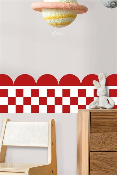 Dekoratif Duvar Bordür Stickerı, Dama Desenli Bordür Sticker Folyo Kaplama, 25x115 cm 