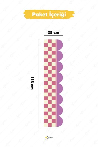Dekoratif Duvar Bordür Stickerı, Dama Desenli Bordür Sticker Folyo Kaplama, 25x115 cm