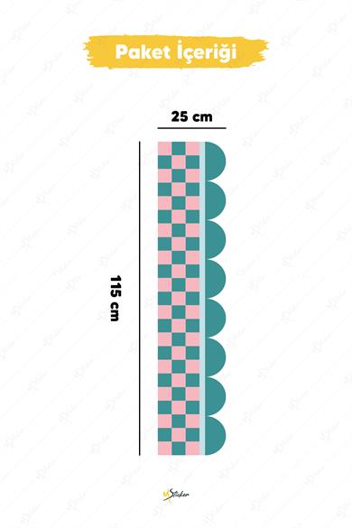 Dekoratif Duvar Bordür Stickerı, Dama Desenli Bordür Sticker Folyo Kaplama, 25x115 cm 