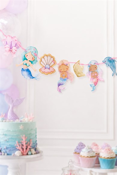 Deniz Kızı Temalı Doğum Günü Parti Seti, iyi ki doğdun Flama, Cupcake ve Pasta Süsü Happy Birthday 