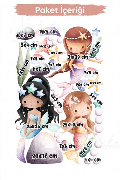Deniz Kızları Temalı Çocuk Bebek Odası Duvar Cam Sticker Seti