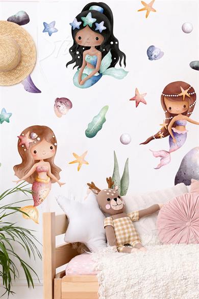 Deniz Kızları Temalı Çocuk Bebek Odası Duvar Cam Sticker Seti