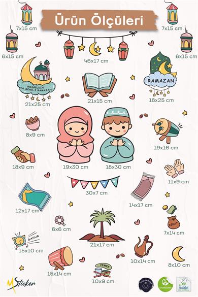 Dua Eden Çocuklar ve Ramazan Figürleri Mega Boy Sticker Seti, Çocuklar için Ramazan Ayı Sticker Seti