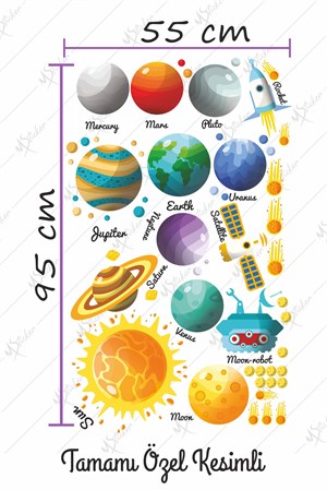 Eğitici Gezegenler ve Güneş Sistemi Çocuk Odası Sticker Seti
