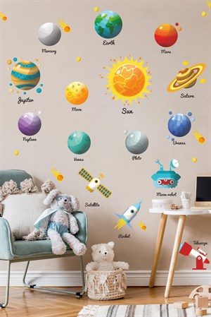 Eğitici Gezegenler ve Güneş Sistemi Çocuk Odası Sticker Seti