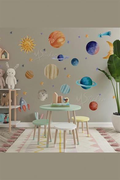 Eğitici ve Öğretici Gezegenler Çocuk Bebek Odası Duvar Sticker Seti