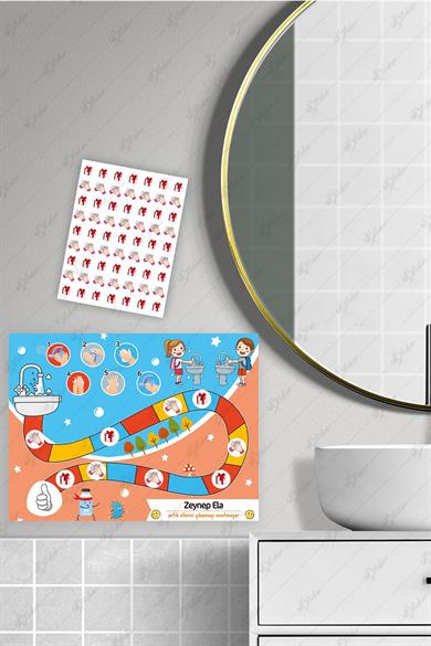 Eğlenceli ve Eğitici El Yıkama Eğitimi Sticker Panosu 30 x 40 cm