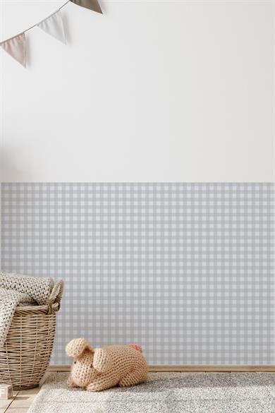 Ekose Desenli Duvar Sticker Yarım Kaplama Duvar Kağıdı Görünümlü Sticker 54x109 cm Gri Tonlarda