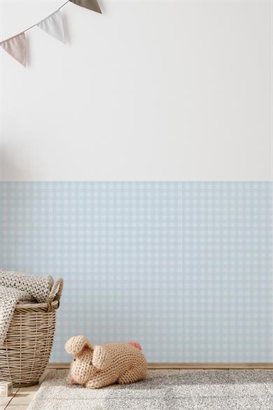 Ekose Desenli Duvar Sticker Yarım Kaplama Duvar Kağıdı Görünümlü Sticker 54x109 cm Açık Mavi