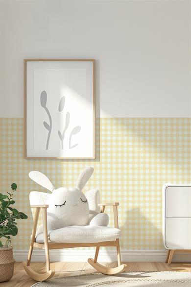 Ekose Desenli Duvar Sticker Yarım Kaplama Duvar Kağıdı Görünümlü Sticker 54x109 cm Terayağ Sarısı
