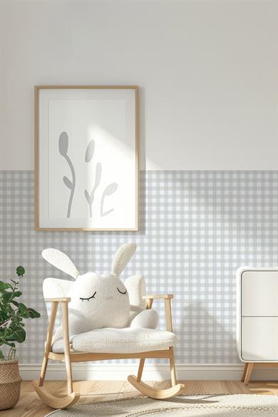 Ekose Desenli Duvar Sticker Yarım Kaplama Duvar Kağıdı Görünümlü Sticker 54x109 cm Gri Tonlarda