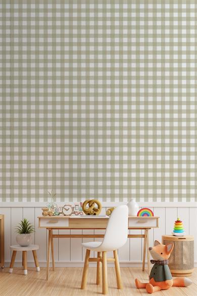 Ekose Desenli Duvar Sticker Yarım Kaplama Duvar Kağıdı Görünümlü Sticker 54x109 cm Ekoseli Yeşil