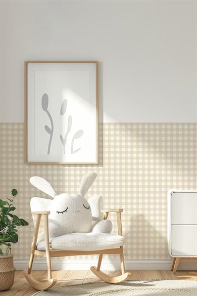 Ekose Desenli Duvar Sticker Yarım Kaplama Duvar Kağıdı Görünümlü Sticker 54x109 cm Ekoseli Bej
