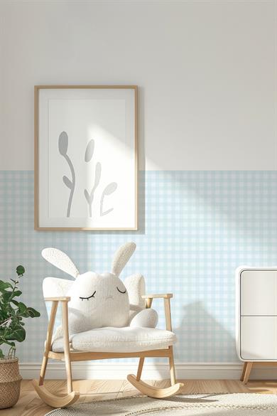Ekose Desenli Duvar Sticker Yarım Kaplama Duvar Kağıdı Görünümlü Sticker 54x109 cm Açık Mavi