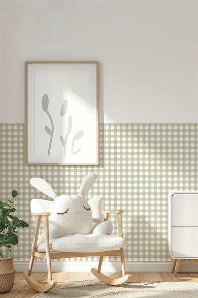 Ekose Desenli Duvar Sticker Yarım Kaplama Duvar Kağıdı Görünümlü Sticker 54x109 cm Ekoseli Yeşil