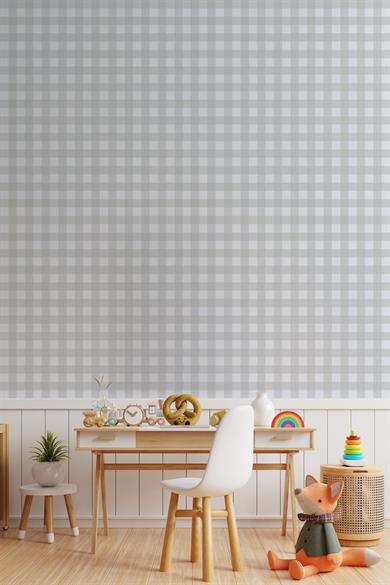 Ekose Desenli Duvar Sticker Yarım Kaplama Duvar Kağıdı Görünümlü Sticker 54x109 cm Gri Tonlarda