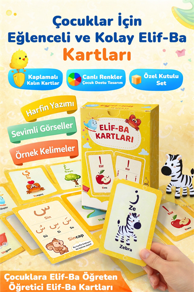 Elif-Ba Kartları | Çocuklar İçin Eğlenceli ve Kolay Elifba Öğrenme Seti - 29 Kart ve Özel Kutulu