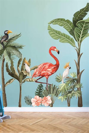 Flamingo ve Kuşlar Safari Tropikal Hayvanlar ve Ağaçlar Çocuk Beb