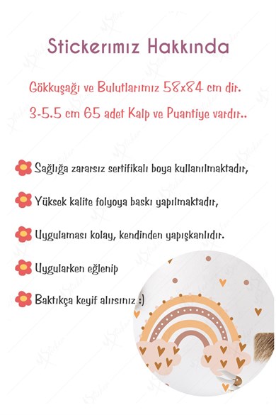 Gökkuşağı Ve Kalpler Çocuk Bebek Odası Dekorasyon Sticker Seti