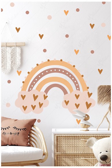 Gökkuşağı Ve Kalpler Çocuk Bebek Odası Dekorasyon Sticker Seti