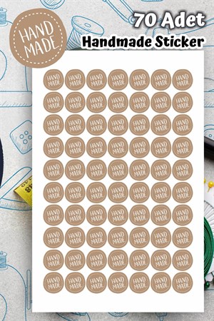 Hand Made Kahverengi Yuvarlar Etiket Sticker-4x4cm 70 adet
