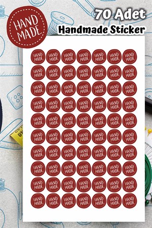 Hand Made Kırmızı Yuvarlar Etiket Sticker-4x4cm 70 adet
