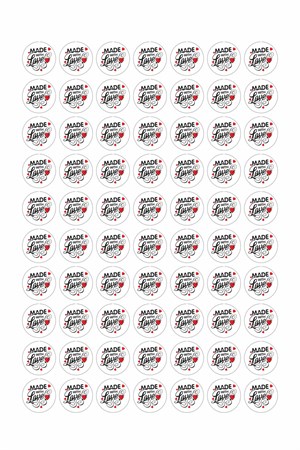 Hand Made-Made With Love Sticker, Yuvarlak Etiket-4x4cm-70 Adet