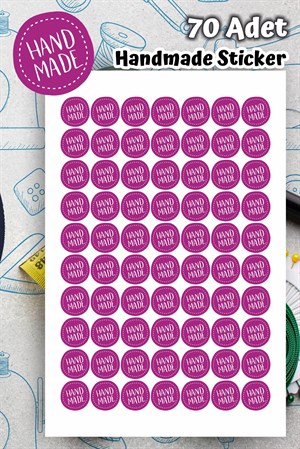 Hand Made Mor Yuvarlar Etiket Sticker-4x4cm 70 adet