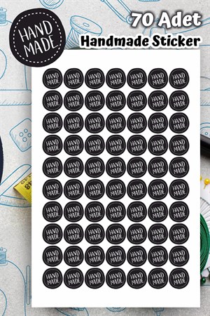 Hand Made Siyah Yuvarlar Etiket Sticker-4x4cm 70 adet