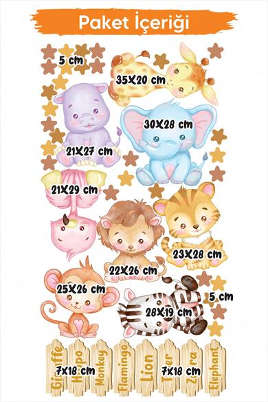 Hayvanları Tanıyorum İngilizce Sticker Seti, Çocuk Bebek Odası Eğitici Sticker Seti
