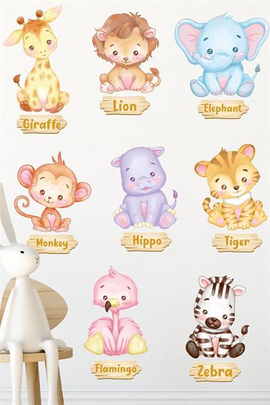 Hayvanları Tanıyorum İngilizce Sticker Seti, Çocuk Bebek Odası Eğitici Sticker Seti