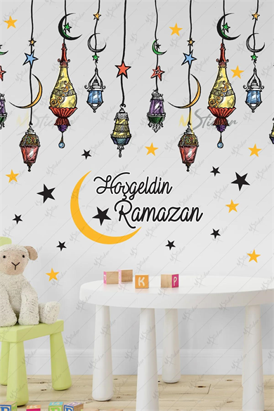 Hoşgeldin Ramazan Cam Duvar Sticker Seti - Ramazan Kutlama Çocuk Stickerı - Bayram Süsü