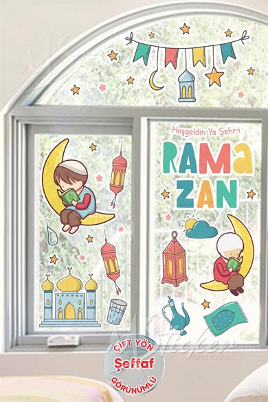 Hoşgeldin Ramazan, Ramazan Ayı Temalı Eğitici ve Eğlenceli Sticker Seti ŞEFFAF Çift Yön Görünür