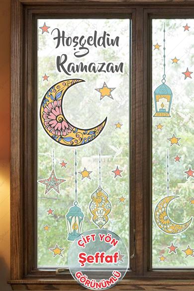 Hoşgeldin Ramazan Sticker Seti Ramazan Kandilleri Hilal ve Yıldız Figürlü-ŞEFFAF