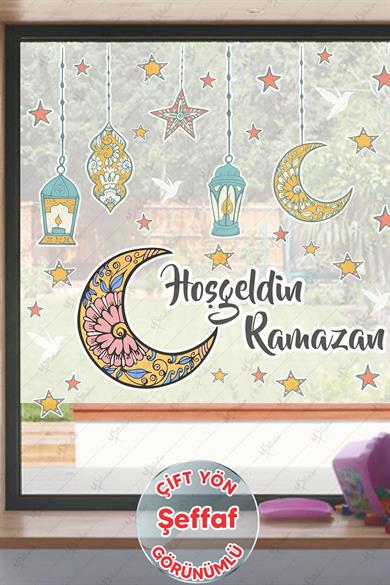 Hoşgeldin Ramazan Sticker Seti Ramazan Kandilleri Hilal ve Yıldız Figürlü-ŞEFFAF