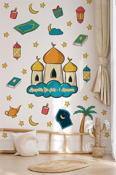 Hoşgeldin Ramazan Temalı Camili Sticker Seti Ramazan Figürleri Sticker, Çocuklar İçin Ramazan Seti