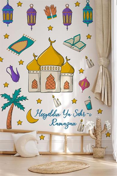Hoşgeldin Ramazan Temalı Camili Sticker Seti Ramazan Figürleri Sticker, Çocuklar İçin Ramazan Seti
