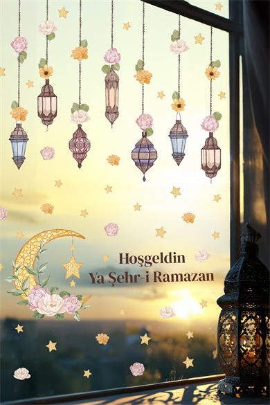Hoşgeldin Ya Şehr-i Ramazan Duvar Sticker Seti | Fener & Ay Yıldız Temalı Dekor
