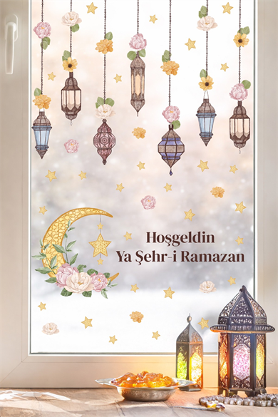 Hoşgeldin Ya Şehr-i Ramazan Duvar Sticker Seti | Fener & Ay Yıldız Temalı Dekor