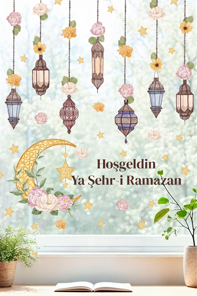 Hoşgeldin Ya Şehr-i Ramazan Duvar Sticker Seti | Fener & Ay Yıldız Temalı Dekor