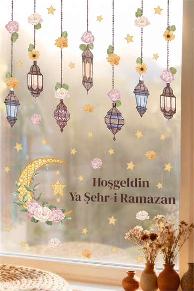 Hoşgeldin Ya Şehr-i Ramazan Duvar Sticker Seti | Fener & Ay Yıldız Temalı Dekor